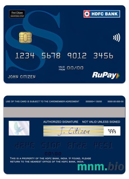 India HDFC Bank RuPay Shoppers Stop credit karta przykład w formacie PSD